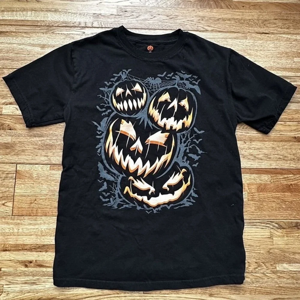 JACK-O-LANTERN PUMPKIN BAT T-SHIRT BLACK HALLOWEEN KIDS‎ SIZE L 10-12
